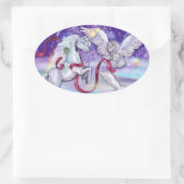 Sticker Ovale Unicorne magique d'hiver (Sac)