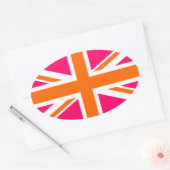 Sticker Ovale Union Jack rose et orange (Enveloppe)