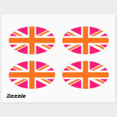 Sticker Ovale Union Jack rose et orange (Feuille)