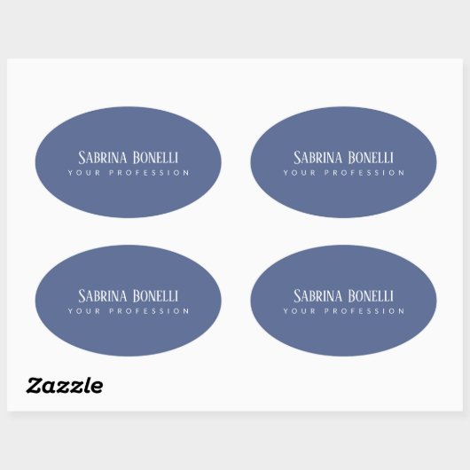Sticker Ovale Unique Élégant Plat Bleu Simple (Feuille)