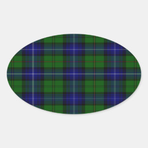 Sticker Ovale Urquhart tartan bleu vert plaid