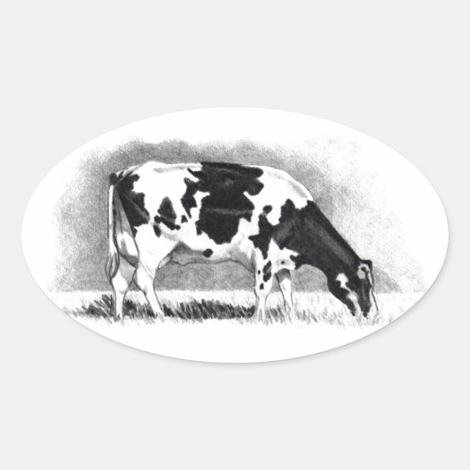 Sticker Ovale Vache Holstein : Dessin au crayon : Ferme, Pays (Devant)