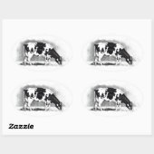 Sticker Ovale Vache Holstein : Dessin au crayon : Ferme, Pays (Feuille)