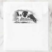 Sticker Ovale Vache Holstein : Dessin au crayon : Ferme, Pays (Sac)