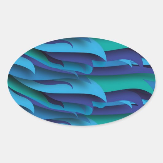 Sticker Ovale Vagues de différentes couleurs du bleu au vert (Devant)