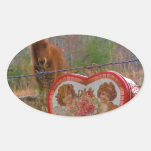 Sticker Ovale Valentine Heart Miniature Brown Horse