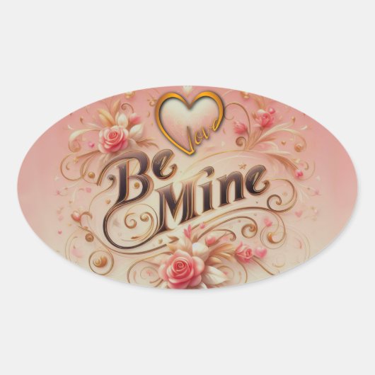 Sticker Ovale Valentine's Day Be Mine Design with Heart, Citatio (Devant)
