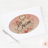 Sticker Ovale Valentine's Day Be Mine Design with Heart, Citatio (Enveloppe)
