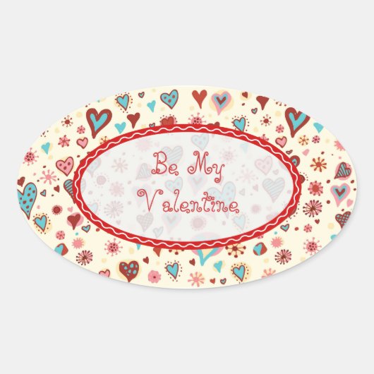 Sticker Ovale Valentines Day Hearts Texte Motif-personnalisable (Devant)