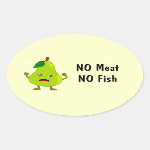 Sticker Ovale Végétarien signifie Pas de viande, Pas de poisson