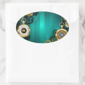 Sticker Ovale Veille bijoux Steampunk sur un Arrière - plan vert (Sac)