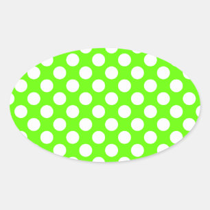 Sticker Ovale Vert citron et pois blancs