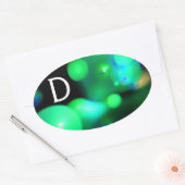 STICKER OVALE VERT TURQUOISE BLEU FRACTAL BUBBLES MONOGRAMME (Enveloppe)