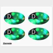 STICKER OVALE VERT TURQUOISE BLEU FRACTAL BUBBLES MONOGRAMME (Feuille)
