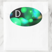 STICKER OVALE VERT TURQUOISE BLEU FRACTAL BUBBLES MONOGRAMME (Sac)