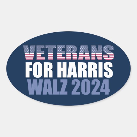 Sticker Ovale Vétérans pour Harris Walz 2024 Election Blue (Devant)