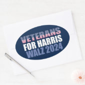 Sticker Ovale Vétérans pour Harris Walz 2024 Election Blue (Enveloppe)