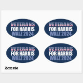 Sticker Ovale Vétérans pour Harris Walz 2024 Election Blue (Feuille)