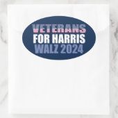 Sticker Ovale Vétérans pour Harris Walz 2024 Election Blue (Sac)