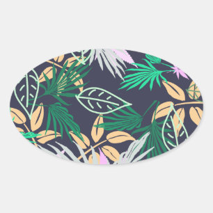 Sticker Ovale Vibes tropicales Feuilles Plantes