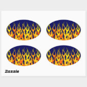 Sticker Ovale Vibrant Racing Flames on Navy Blue (Feuille)