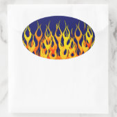 Sticker Ovale Vibrant Racing Flames on Navy Blue (Sac)