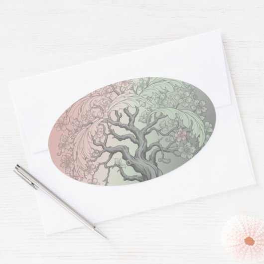 Sticker Ovale Vibrant Spring Tree Custom - Blossoming Floral (Enveloppe)