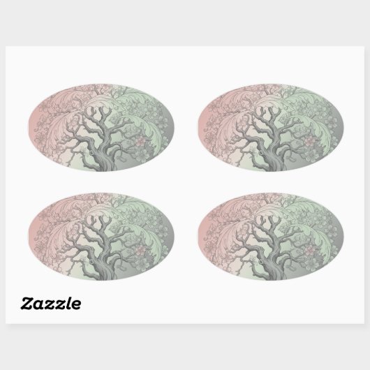 Sticker Ovale Vibrant Spring Tree Custom - Blossoming Floral (Feuille)