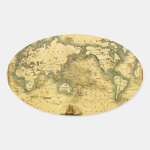Sticker Ovale Vieille carte antique du monde