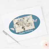 Sticker Ovale Vintage avec papillons (Enveloppe)