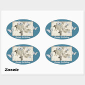 Sticker Ovale Vintage avec papillons (Feuille)