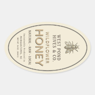 Sticker Ovale Vintage Bee 16 et 32 oz Queenline Jar Honey Étique