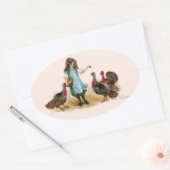 Sticker ovale vintage Farm Girl & Turkeys (Enveloppe)