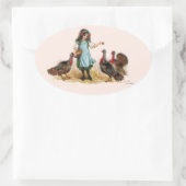 Sticker ovale vintage Farm Girl & Turkeys (Sac)