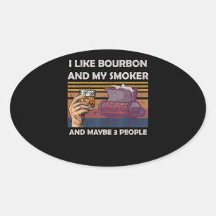 Sticker Ovale Vintage J'Aime Bourbon Mon Fumeur 3 Personnes Cade
