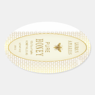 Sticker Ovale Vintage Oval Honey Bee Queenline Apiarist Étiquett