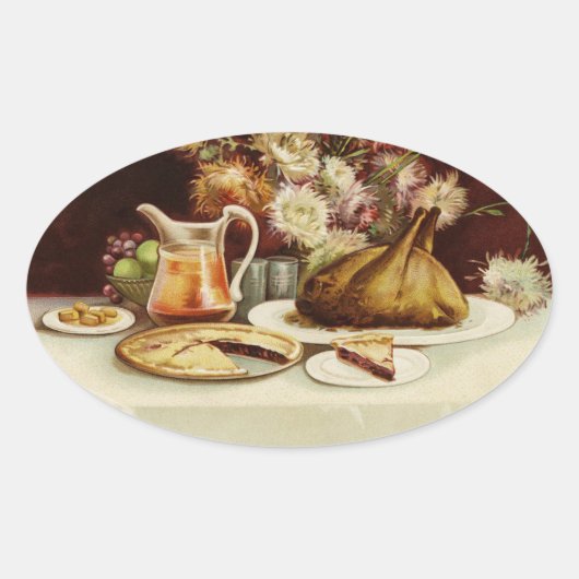 Sticker Ovale Vintage Thanksgiving Repas (Devant)