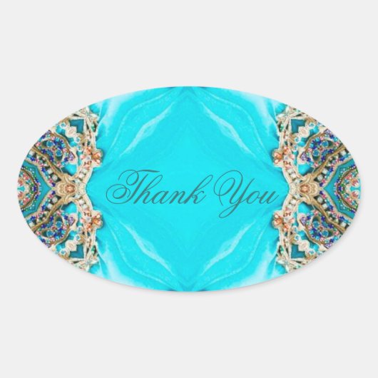 Sticker Ovale vintage turquoise motif bohème merci (Devant)