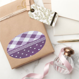 Sticker Ovale Violet blanc À damiers Polka Dot Floral Damask Art