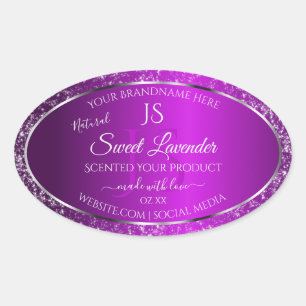 Sticker Ovale Violet classique avec initiales de Parties scintil