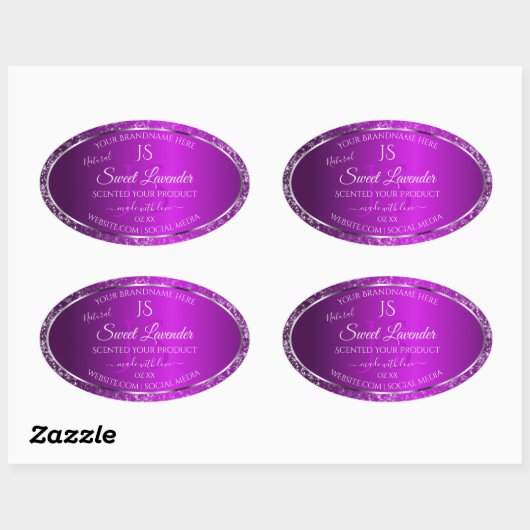 Sticker Ovale Violet classique avec initiales de Parties scintil (Feuille)