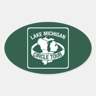 Sticker Ovale Visite de cercle du lac Michigan, signe, le