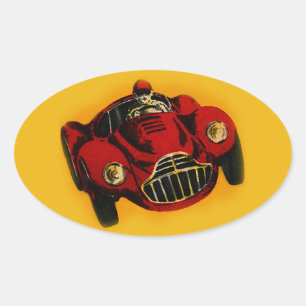 Sticker Ovale Voiture de course automobile jaune rouge