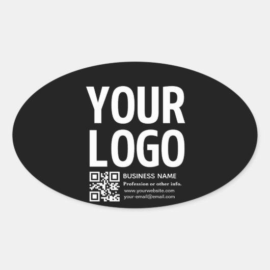 Sticker Ovale Votre logo avec code QR et texte modifiables (Devant)