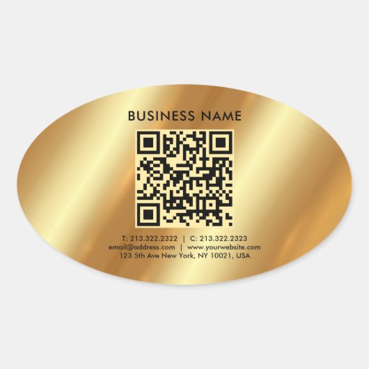 Sticker Ovale Votre logo texte Modèle personnalisé QR Code Gold (Devant)