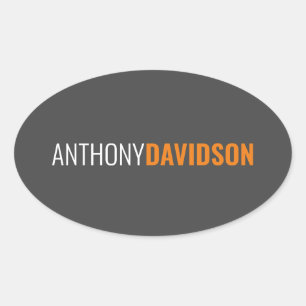 Sticker Ovale Votre nom minimaliste Elegant Professional Grey