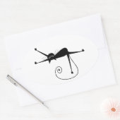 Sticker Ovale Votre texte - Caractère Chat Noir Pose 4 (Enveloppe)