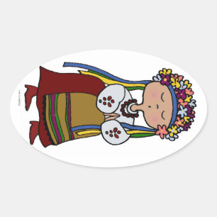 Sticker Ovale Vous dansez fille en robe folklorique ukrainienne