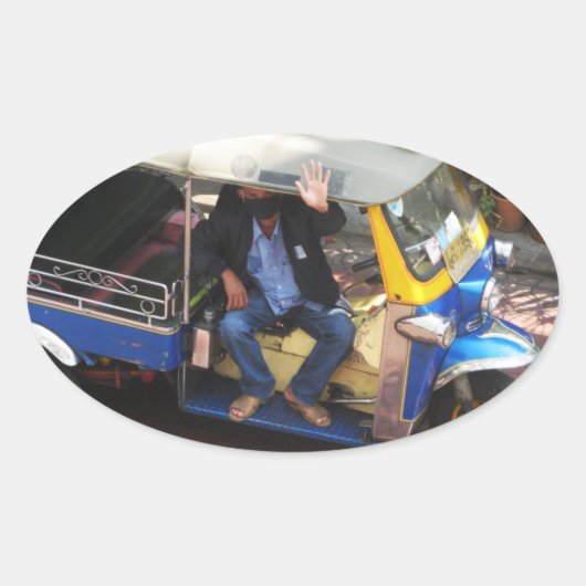 Sticker Ovale Vous voulez TAXI TUK-TUK ? (Devant)