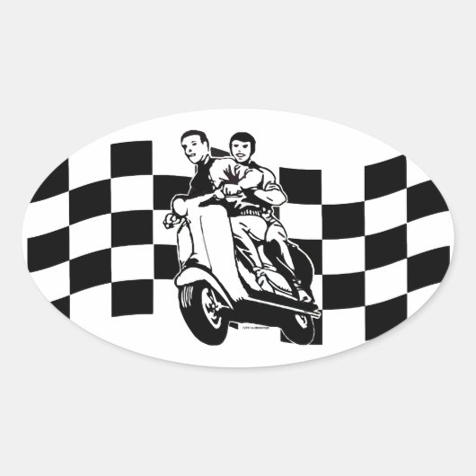 Sticker Ovale Voyageurs de scooter noir et blanc (Devant)